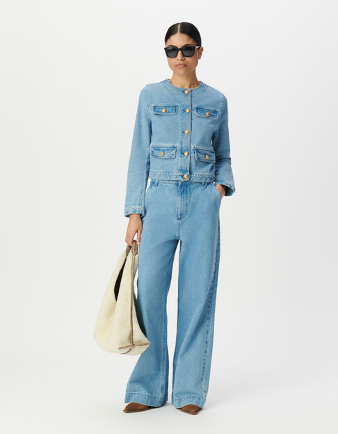 Veste en jean bleu waterless sans col Femme - IKKS