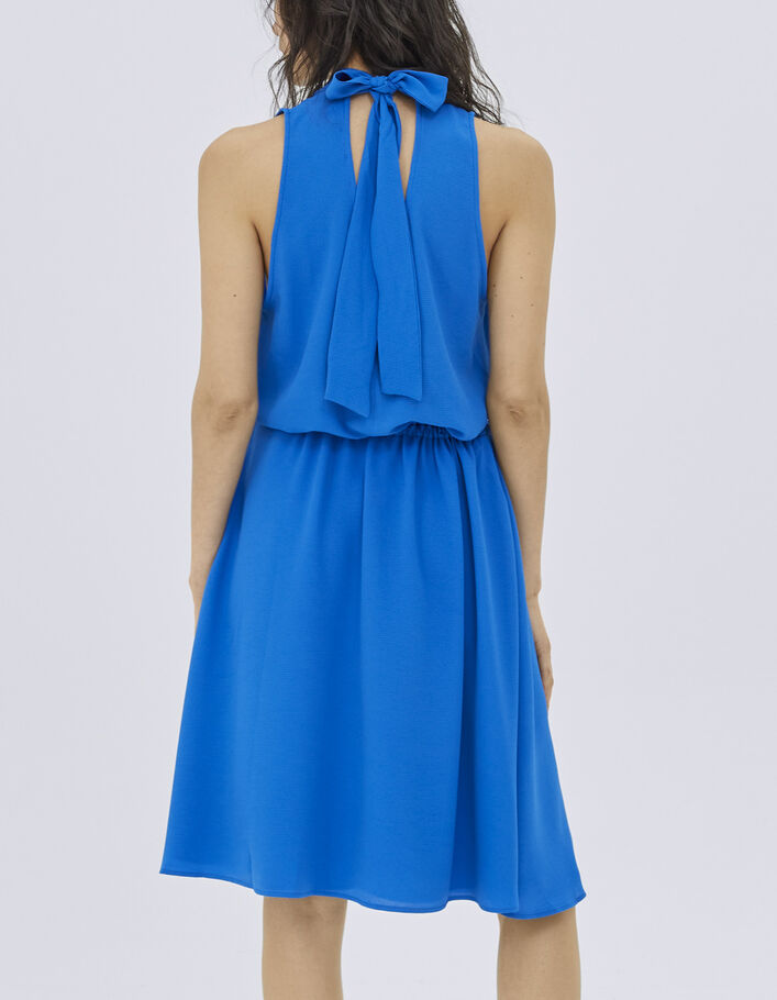 Blaues, ärmelloses Damenkleid mit Wasserfallausschnitt - IKKS