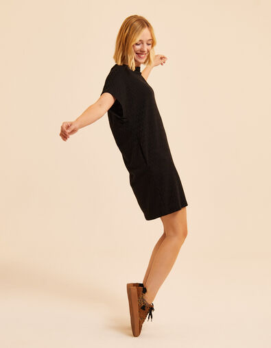 Robe manches courtes noire motif chevrons I.Code