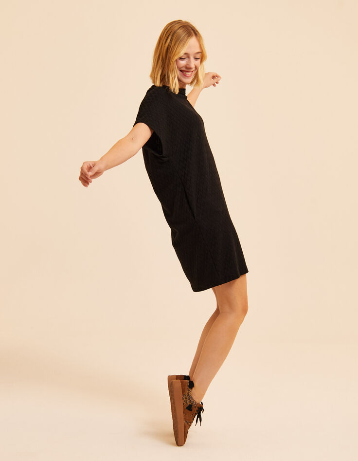 Robe manches courtes noire motif chevrons I.Code-1