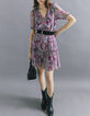 Robe courte en voile fuchsia imprimé bandana floral femme-7