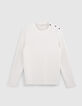 Pull blanc cass&eacute; tricot boutons &eacute;paule Homme-6