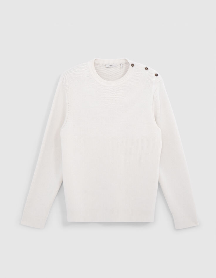 Pull blanc cass&eacute; tricot boutons &eacute;paule Homme-6