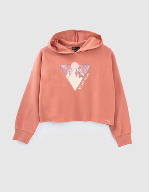 Girls’ terracotta mountain image hoodie