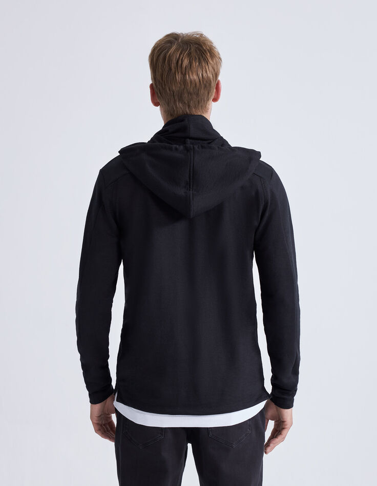 Men's black high neck hooded t-shirt-2