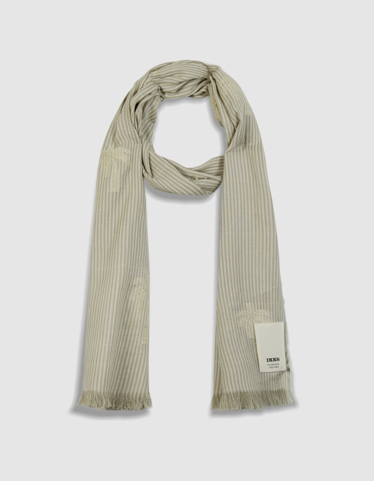Foulard beige ray&eacute; jacquard motif palmiers Homme-1