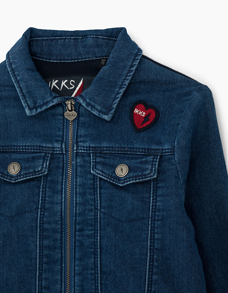 Veste en jean zippée en maille knitlook fille-5 Veste en jean zippée en maille knitlook fille-5