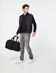 Schwarze Herrensteppjacke mit Strickärmeln und -rücken-6