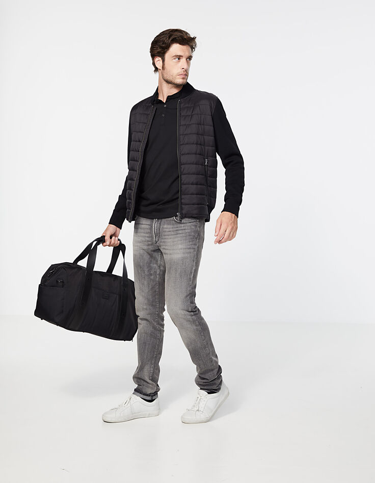 Schwarze Herrensteppjacke mit Strickärmeln und -rücken-6