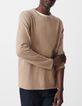 Herrenstrickpullover, beige, geflammt, Rollsaum-Kragen-2