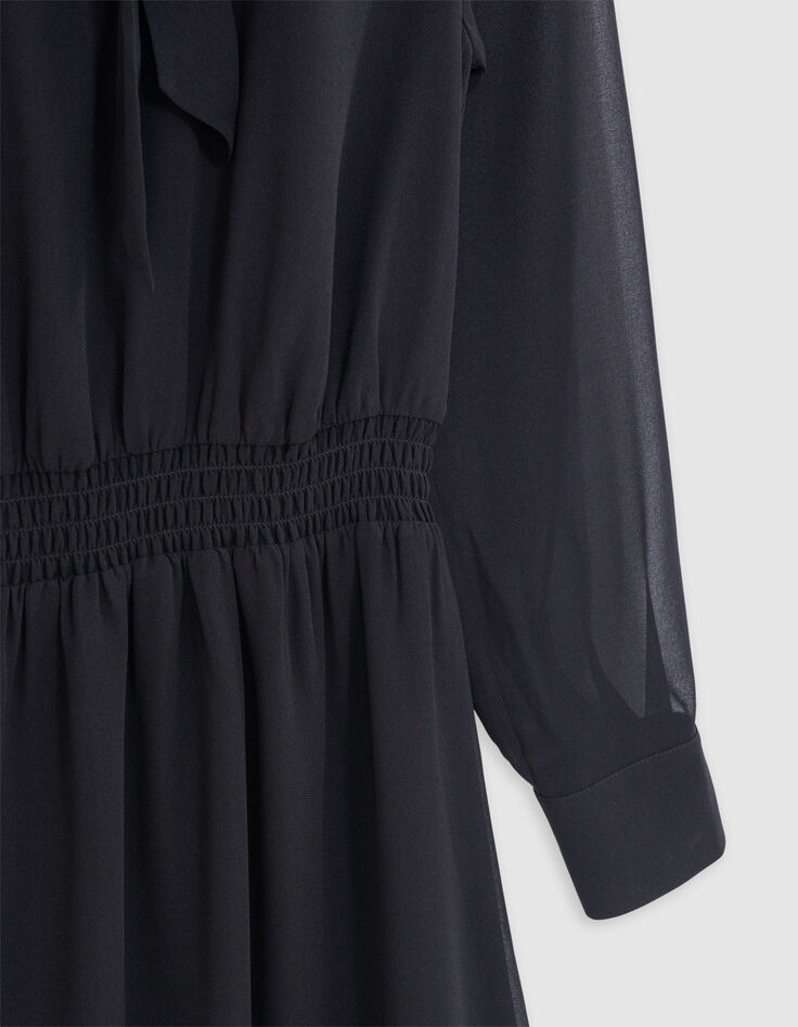 Schwarzes langes Kleid mit LavallièreKragen Damen IKKS