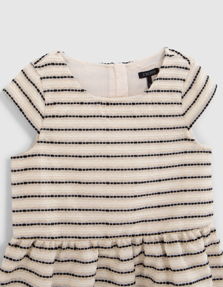 Girls’ ecru dress with striped motif jacquard-3