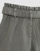 Short en jean kaki ceinture clous et oeillets fille-9