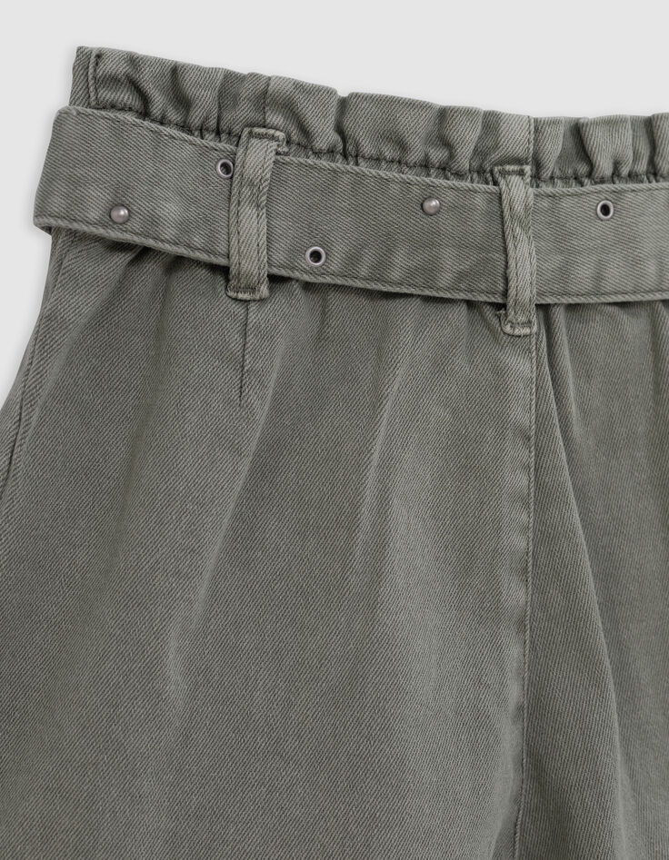 Short en jean kaki ceinture clous et oeillets fille-9