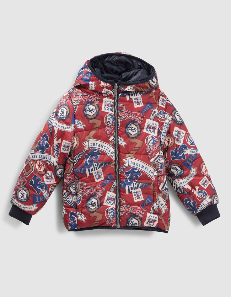Boys’ navy/badge print reversible padded jacket-3