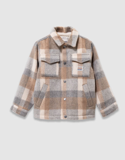 Boys’ beige check woolcloth fur-lined jacket - IKKS