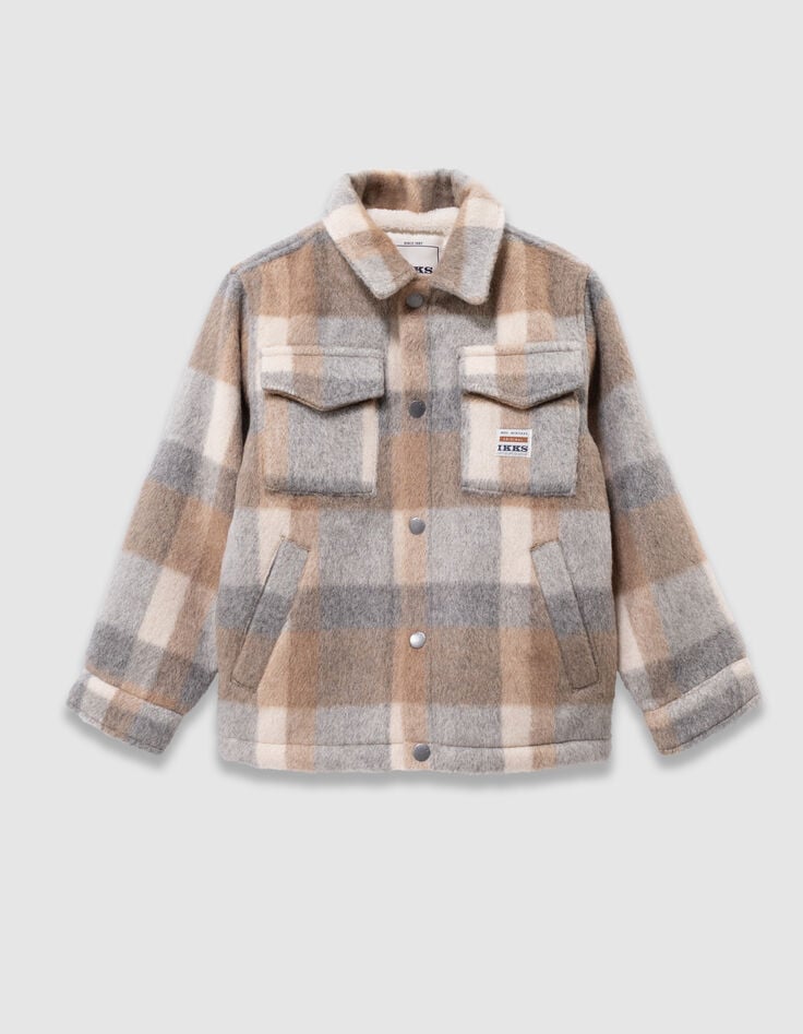 Boys’ beige check woolcloth fur-lined jacket-5 Boys’ beige check woolcloth fur-lined jacket-5