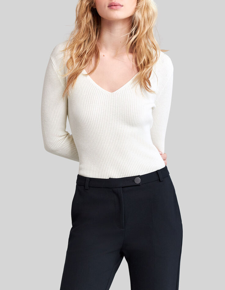 Women’s ecru ribbed knit studded sweater-4