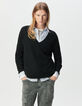 Schwarzer Damenfeinstrickpulli Fischgräten Strass hinten-2