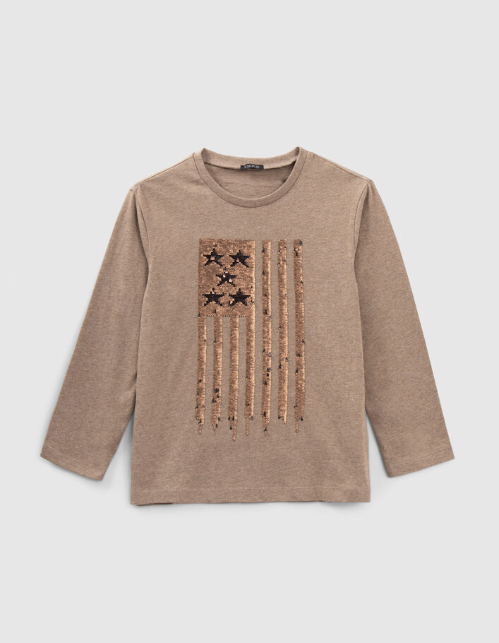 Jungen-T-Shirt mokka, Fahnenmotiv aus Wendepailletten-7