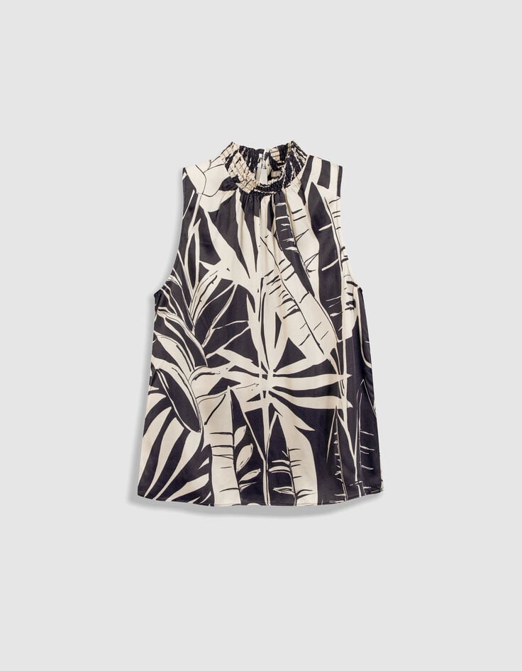 Marineblaues Top mit Tropical-Print ohne &Auml;rmel Damen-8