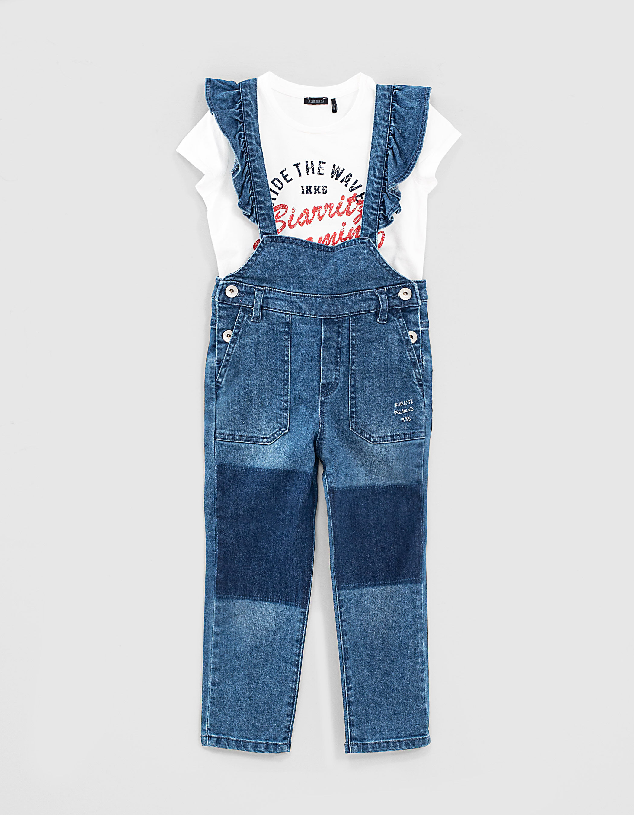 Ensemble salopette jean et T shirt cru bio fille