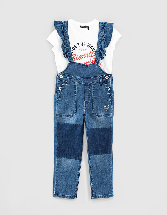 Ensemble salopette jean et T-shirt écru bio fille-1