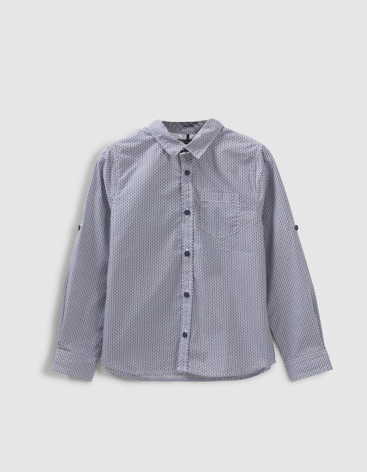 Blauw-wit overhemd met print voor jongens-1