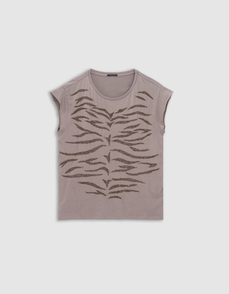 Women's micro-beaded bordered sesame tee-shirt-7