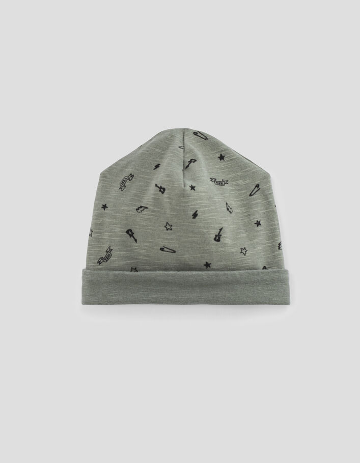 Baby’s khaki+rock print organic cotton reversible beanie - IKKS