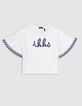 T-shirt blanc coton bio brodé IKKS marine fille-2