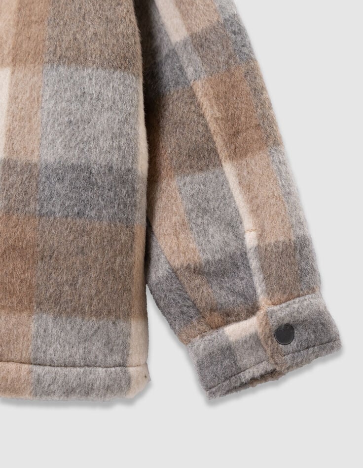 Boys’ beige check woolcloth fur-lined jacket-8 Boys’ beige check woolcloth fur-lined jacket-8