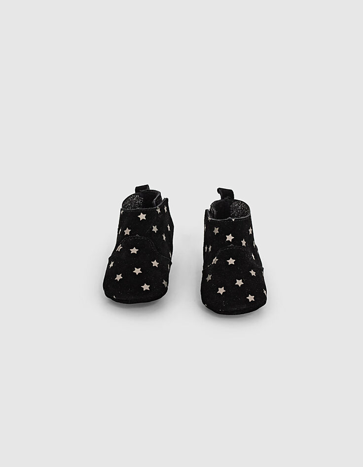 Boots noirs cuir velours à étoiles argent bébé fille -2