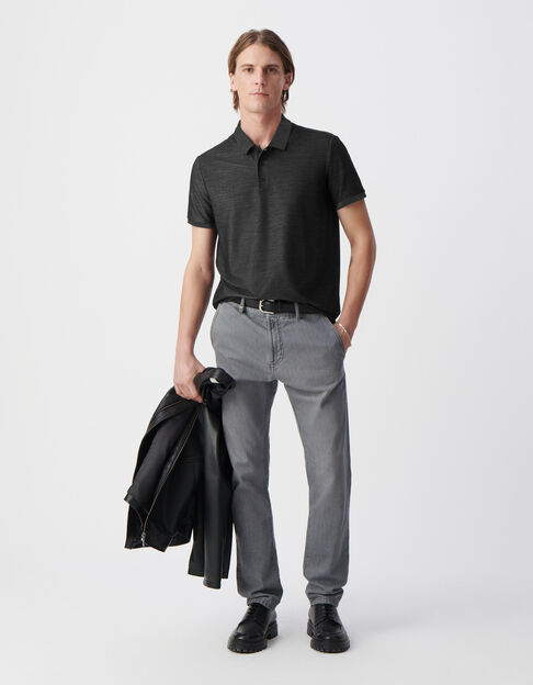 Men’s grey SEAWOOL® semi-plain knit polo shirt - IKKS