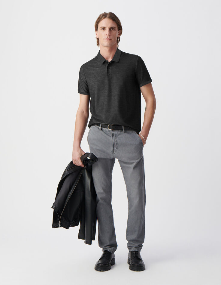 Men’s grey SEAWOOL® semi-plain knit polo shirt-1