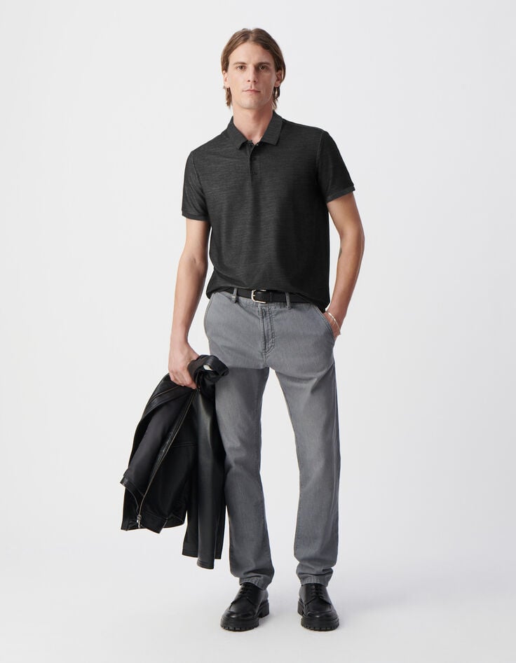 Graues Herrenpoloshirt, faux-uni, SEAWOOL®-1 Graues Herrenpoloshirt, faux-uni, SEAWOOL®-1