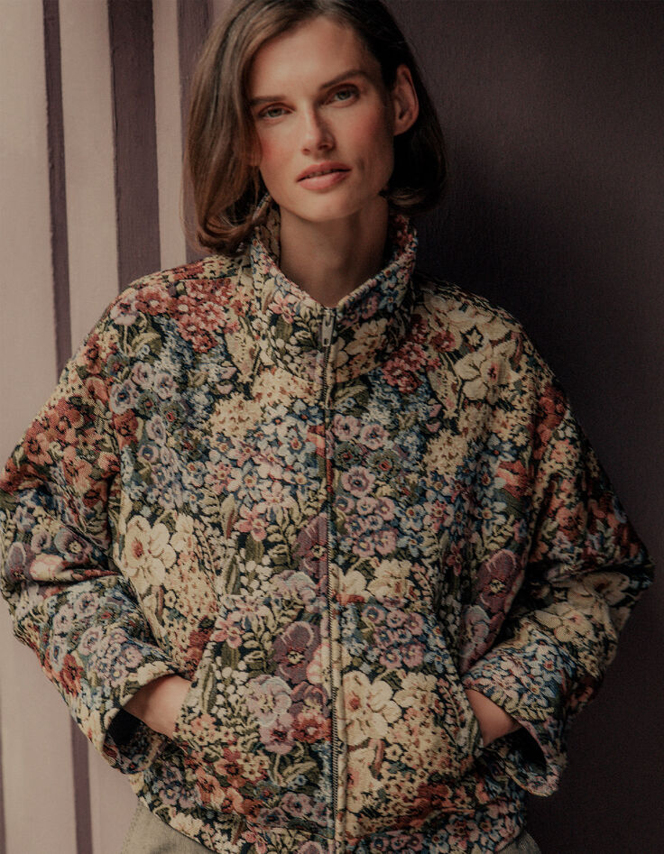 Blouson beige motif fleurs effet tapisserie Femme-2