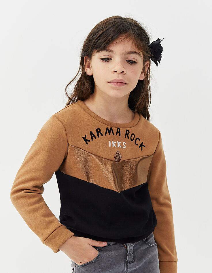 Girl’s caramel, copper & black Karma Rock print sweatshirt-2