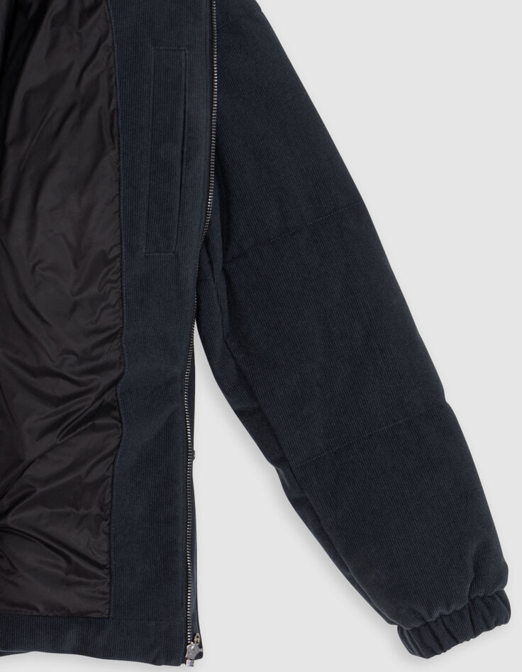 Chaqueta acolchada con relieve de terciopelo azul marino para hombre-7