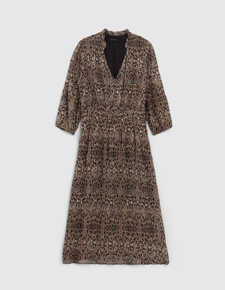 Robe longue imprimé arabesque et col victorien femme-7