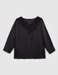 Blusa negra de rejilla con bordado floral-5