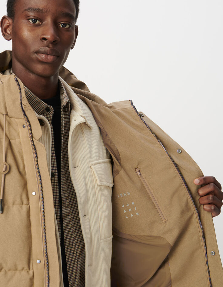 Lange beige pufferjas WATERPROOF Heren-5