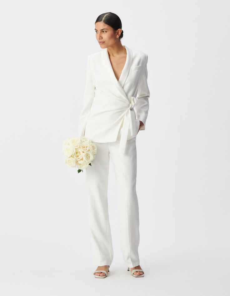 Pantal&oacute;n de traje acampanado blanco Mujer-2