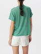 Tee-shirt marini&egrave;re vert message flocage velours Femme-3