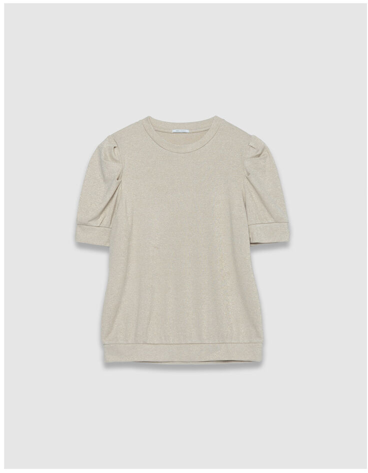 Mujer Cuello redondo con lentejuelas doradas y mangas fruncidas-6