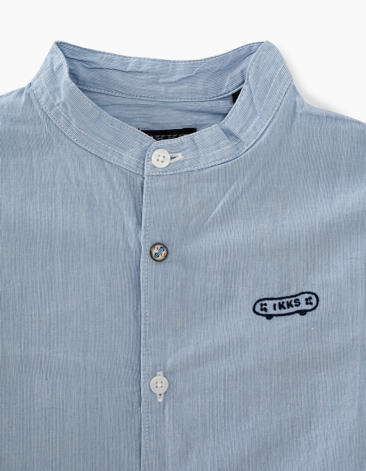 Boys’ sky blue thin-striped shirt with Mandarin collar-4 Boys’ sky blue thin-striped shirt with Mandarin collar-4