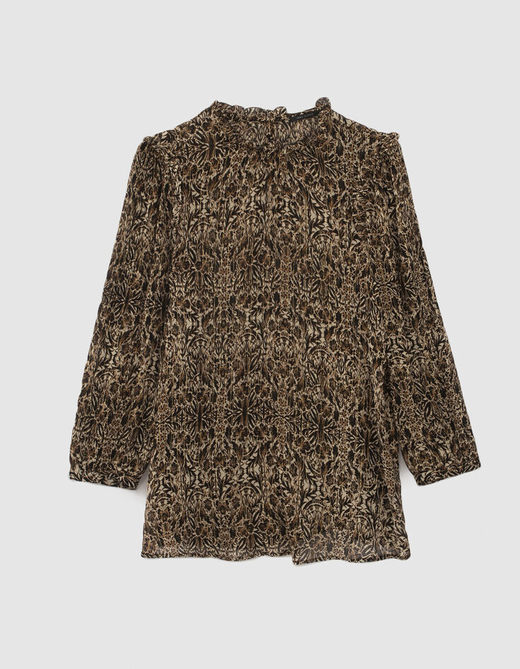 Women’s arabesque print Victorian high neck loose blouse-7