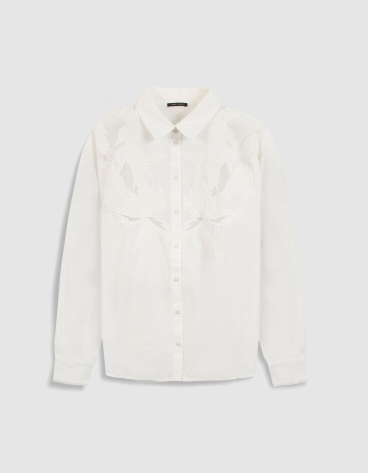 Chemise blanche broderies fleurs Femme-6