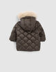 Kaki gevoerde en doorstikte parka met kap babymeisjes-3