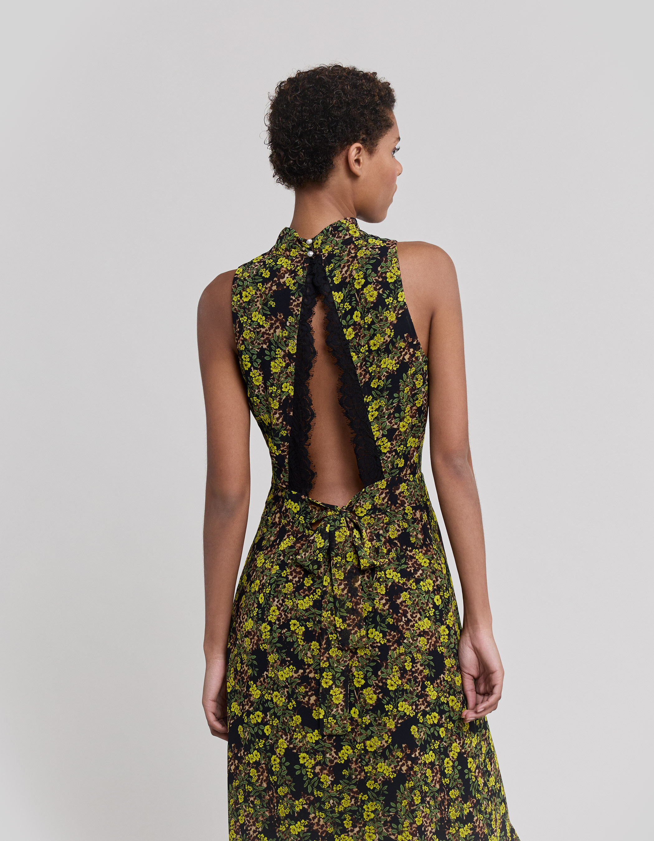 Robe longue noire recyclee imprime leo floral Femme IKKS